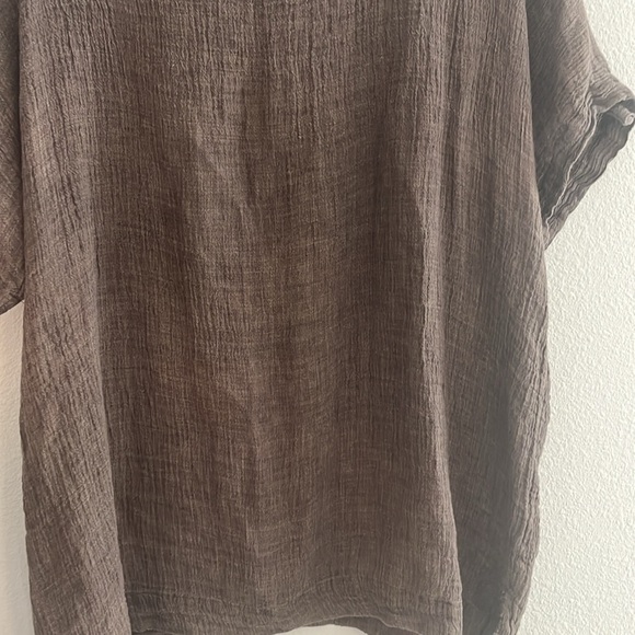 Pure Jill Linen Lagenlook Brown Crepe Blouse Size Large Petite - Picture 4 of 6